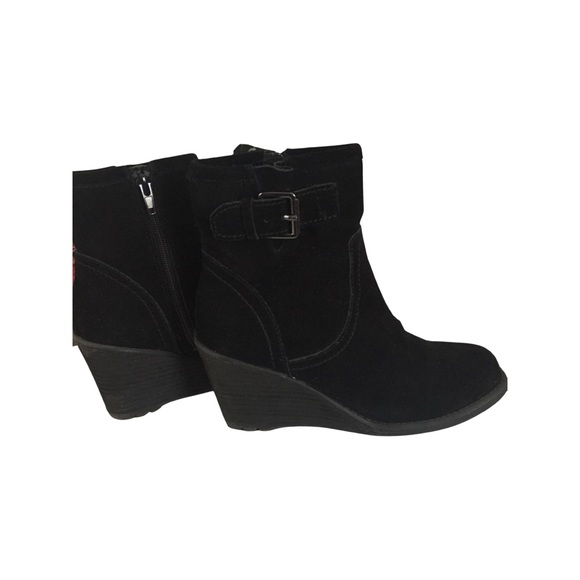 Fergie Black Suede Wedge Booties EUC - Picture 3 of 7
